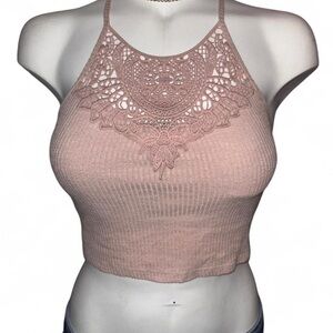 Pink Lace Halter Crop Top